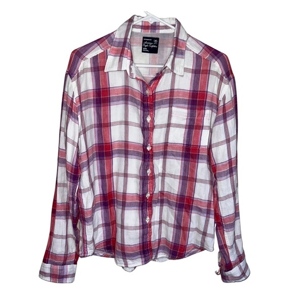American Eagle Boyfriend Fit Pink and Purple Flannel Size Medium - Picture 1 of 5